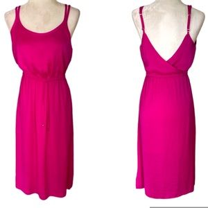 Athleta Easy Breezy Fuschia Pink Silky Drawstring Scoop Neck Midi Dress - XS